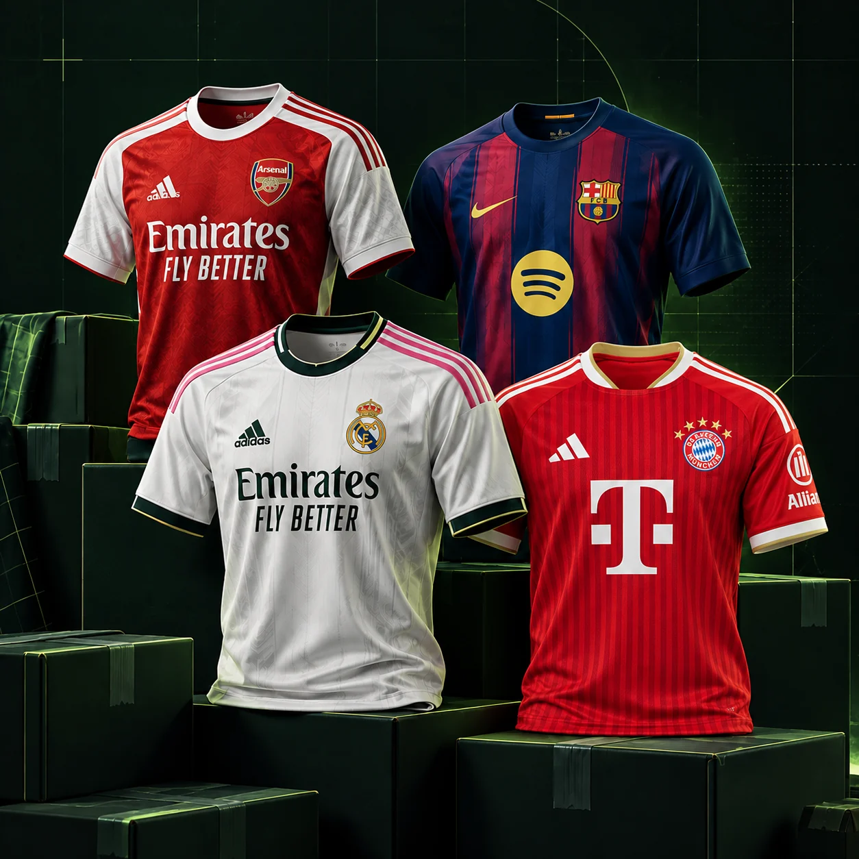 Fan and player version football jerseys displayed for wholesale supply