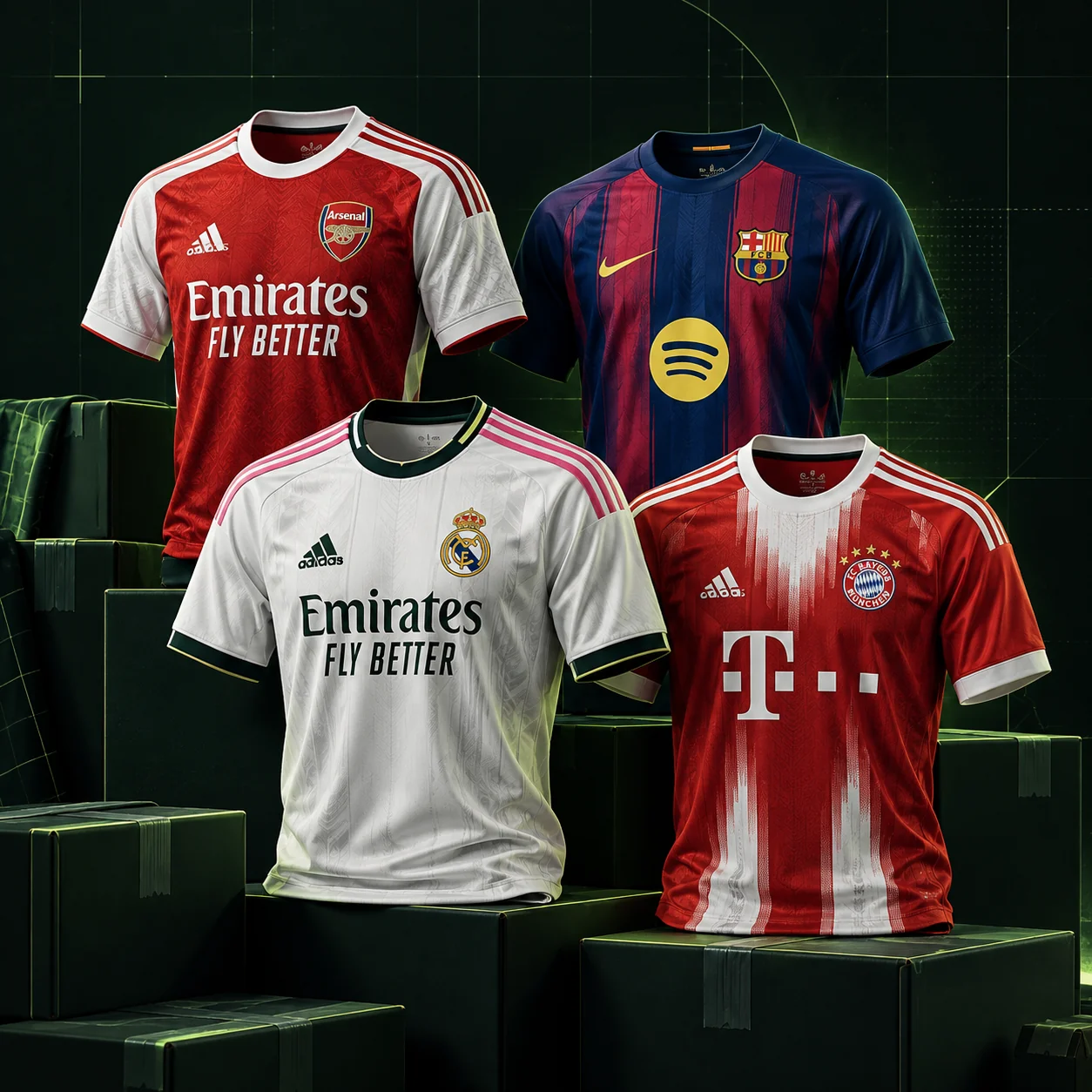 Fan and player version football jerseys displayed for wholesale supply